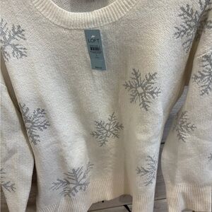LOFT Cream Sweater with Gray Snowflake Pattern
